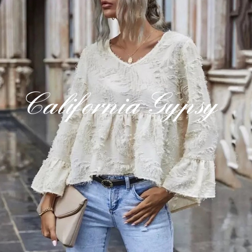 Boho Chic Vintage High Low Ruffle Sleeve Blouse - Picture 4 of 5